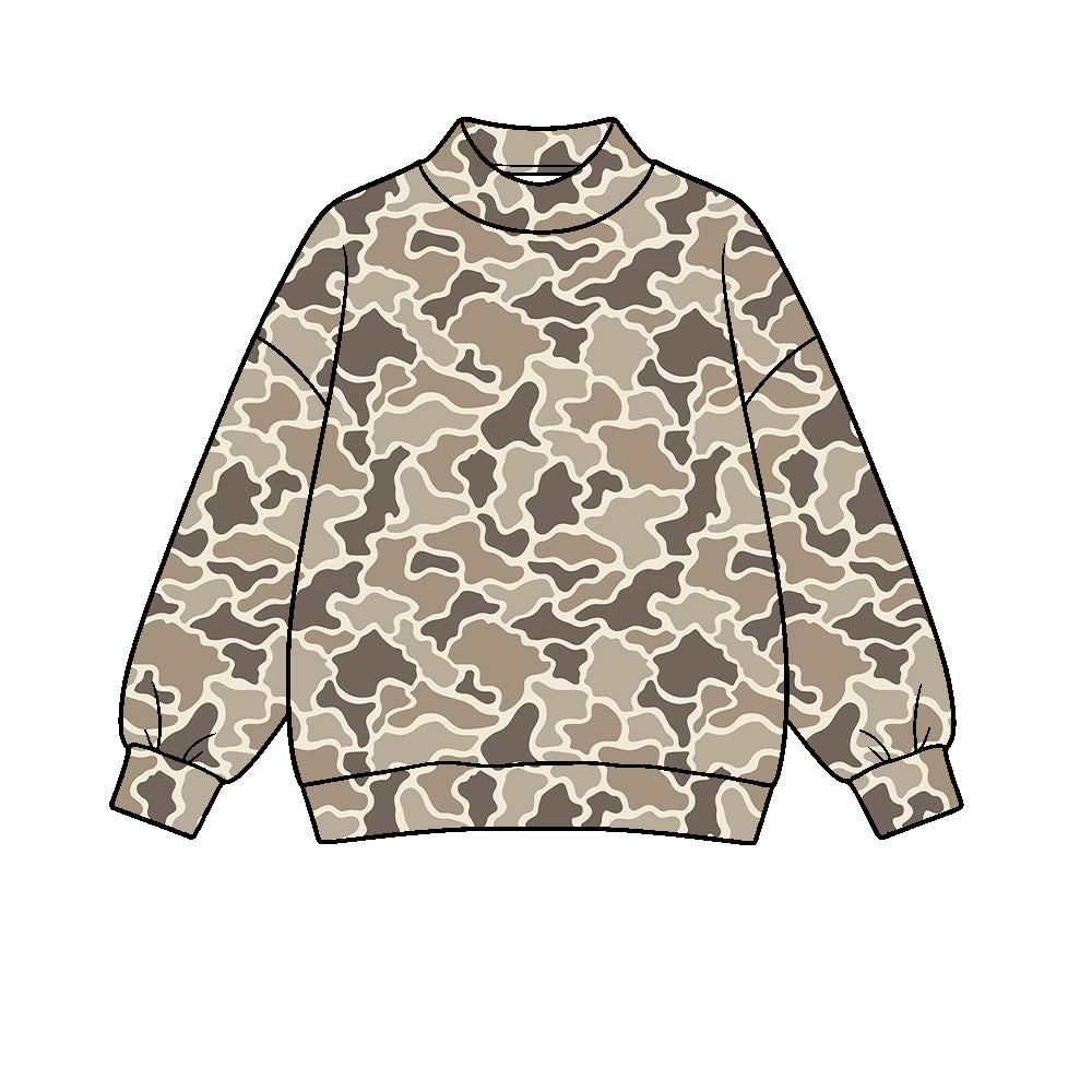 pre order no moq CAMOSW0101 High Neck Baby Kids Camo Print  Long Sleeve Pullover Sweatshirt Casual Top