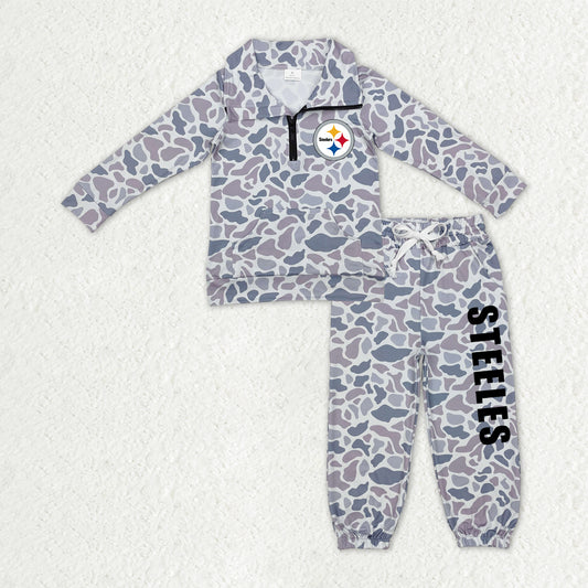 Custom moq 5 mix size milk silk summer teams baby boys clothes camouflage long sleeve pants sets-25.10.27