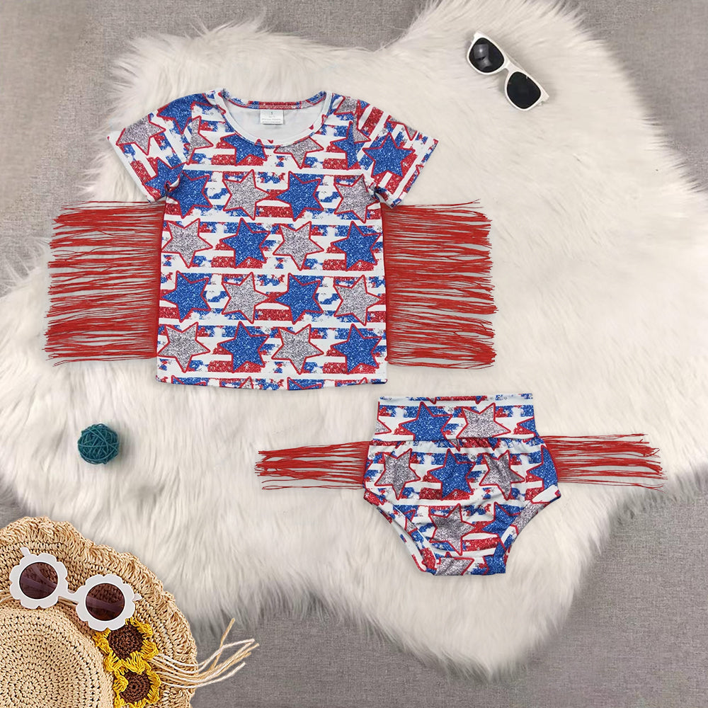 RTS NO MOQ baby girls clothes 4th of july short sleeve briefs sets
