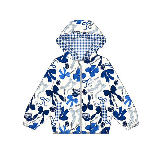 Custom moq 5 mix size milk silk summer teams baby girls clothes lace bow blue hooded long sleeve top-25.9.2