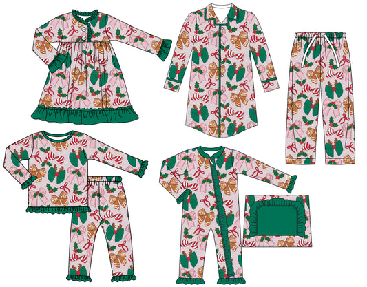 25.6.21 custom each style moq 5eta 4-6week Sibling Sisters Christmas bow baby girl long sleeve pants sets and adult top and adult pants and romper and dress match family design
