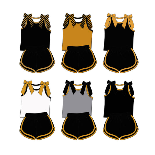 custom moq 5 mix size Baby Girls Black Bow Sleeveless Top Shorts Summer Casual Clothes Set