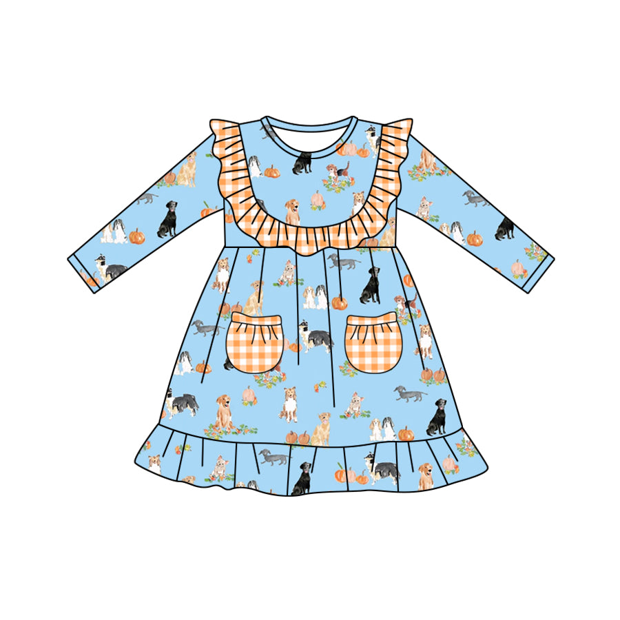 5.11custom each style moq 5eta 4-5week Sibling Sister Border collie golden retriever beagle prints orange-blue boys and girls outfits and baby romper and dress match family design