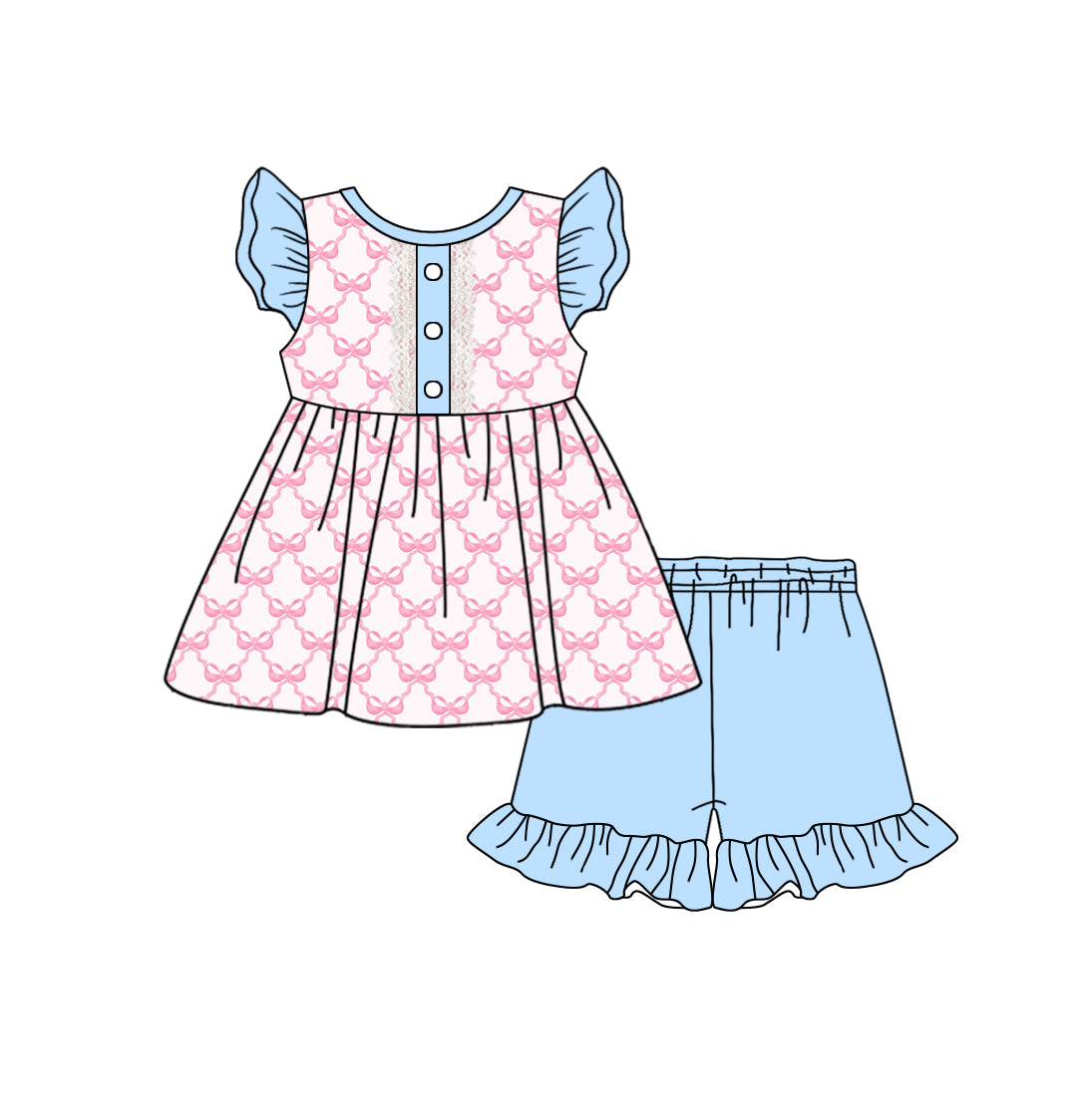 11.30 custom each style moq 5eta 4-6week Sibling Sister floral and bow baby girl short sleeve shorts sets 1 and sets 2 match design