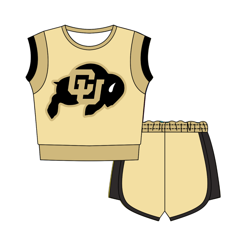 Custom moq 5 mix size milk silk summer teams Brown Sleeveless O-Neck Top And Shorts Set Cute And Comfortable Kids' Outfit