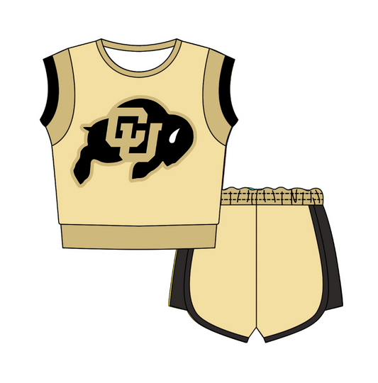Custom moq 5 mix size milk silk summer teams Brown Sleeveless O-Neck Top And Shorts Set Cute And Comfortable Kids' Outfit