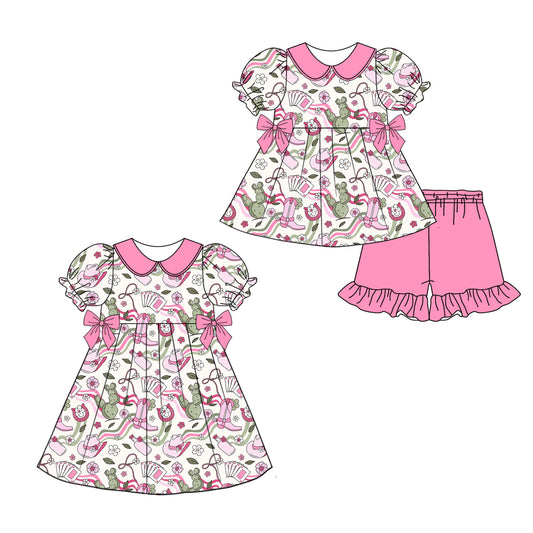 3.29 custom each style moq 5eta 4-6week Sibling Sister boots baby girl short sleeve shorts sets and dresses match design