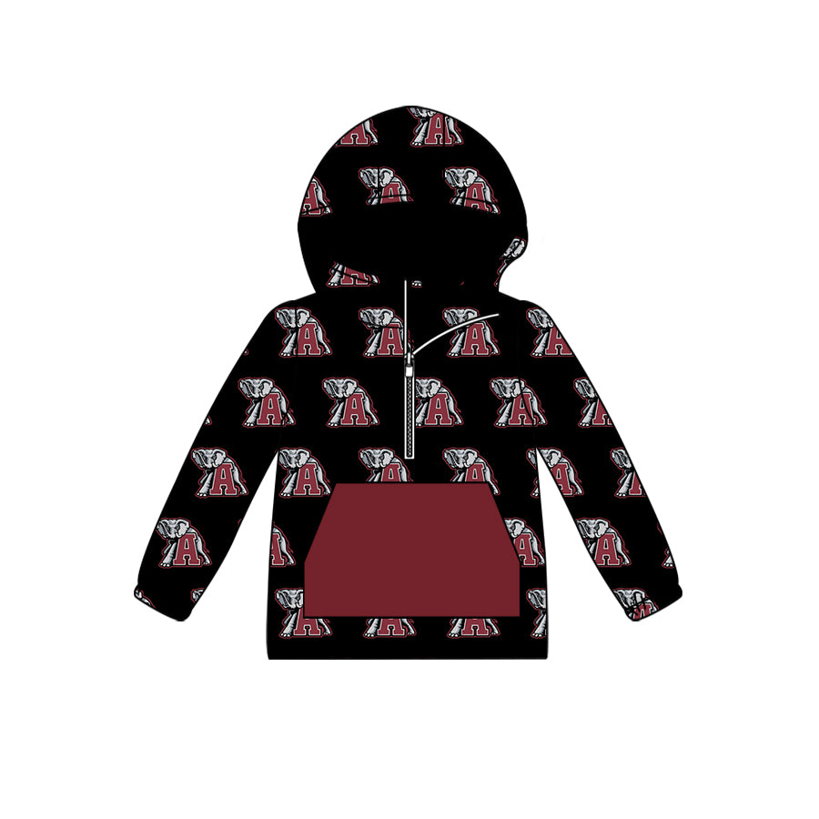 custom moq 5 tat about 6-8week Maroon and black lettering zip-up hoodie with pockets