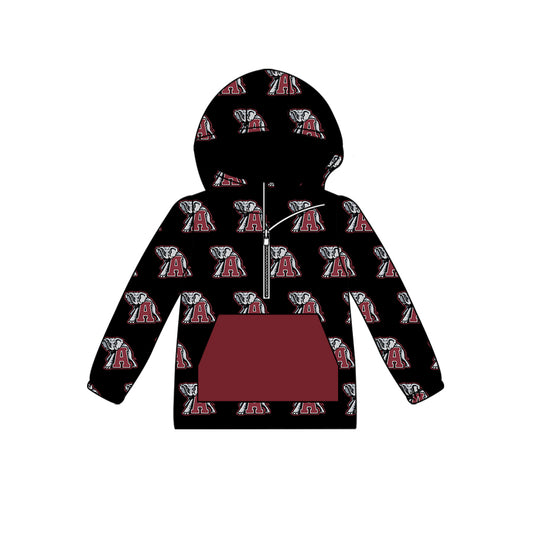 custom moq 5 tat about 6-8week Maroon and black lettering zip-up hoodie with pockets