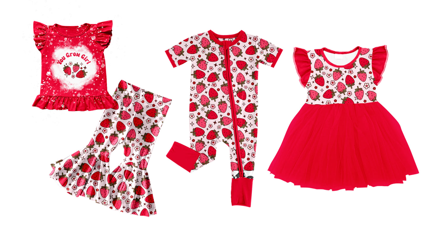 12.4 custom each style moq 5eta 4-6week Sibling Sister strawberry baby girl sets and dress and rompers match family design