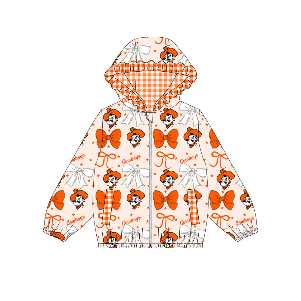1003-Custom moq 8 mix size milk silk summer team baby girls clothes bow orange hooded long sleeve top-25.10.9