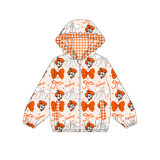 1003-Custom moq 8 mix size milk silk summer team baby girls clothes bow orange hooded long sleeve top-25.10.9
