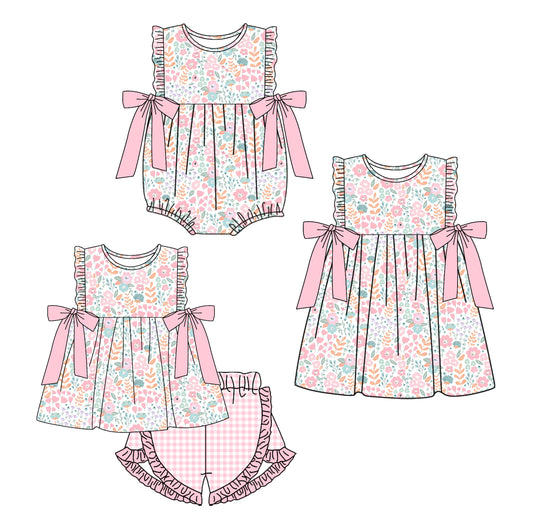 11.13 custom each style moq 5eta 4-6week Sibling Sister floral baby girl short sleeve shorts sets and dress and rompers match family design