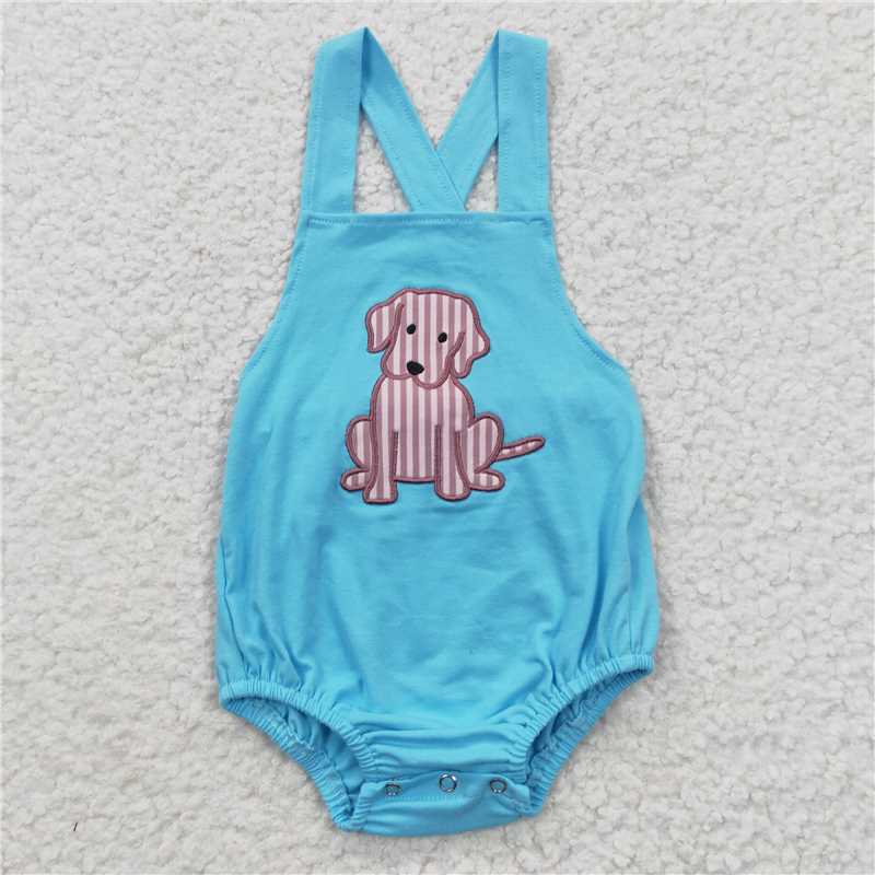 Baby Kids puppy Summer Embroidery Sibling Rompers Clothes Set