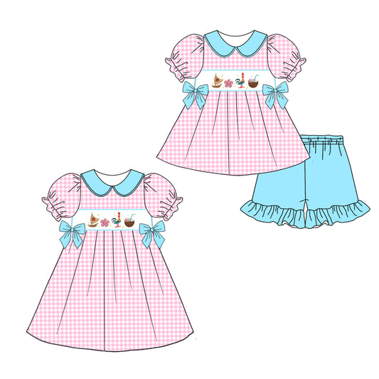 4.4 custom each style moq 5eta 4-6week Sibling Sister baby girl short sleeve shorts sets and dresses match design