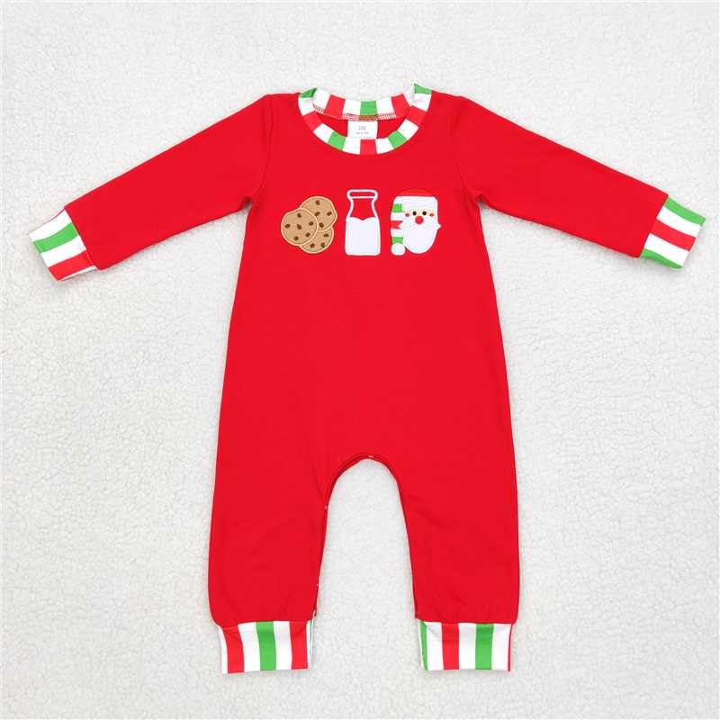 Baby Girls boys Christmas style Santa Claus cookies milk print red red and green stripes Sibling Rompers Clothes Sets