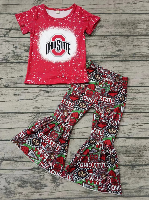 Custom moq 3 eta 6-7weeks Red snowflake short-sleeved bell-bottom pants suit