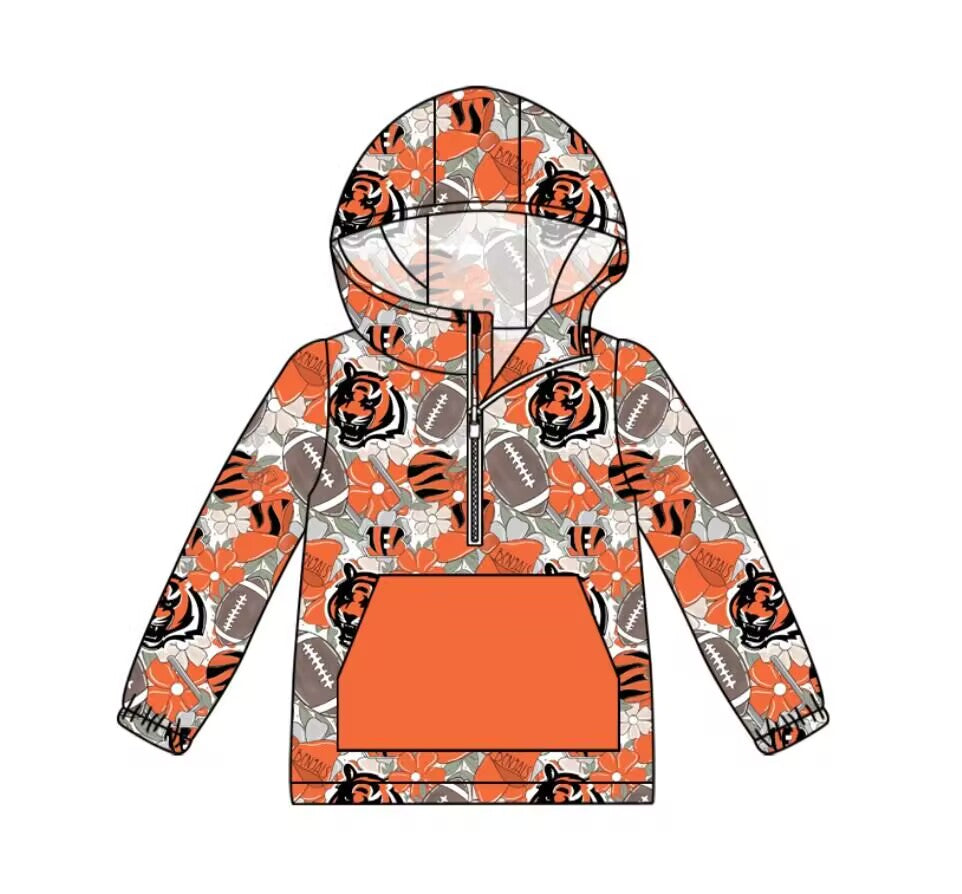 Custom moq 3 eta 6-7weeks team baby boys clothes orange hooded long sleeve top