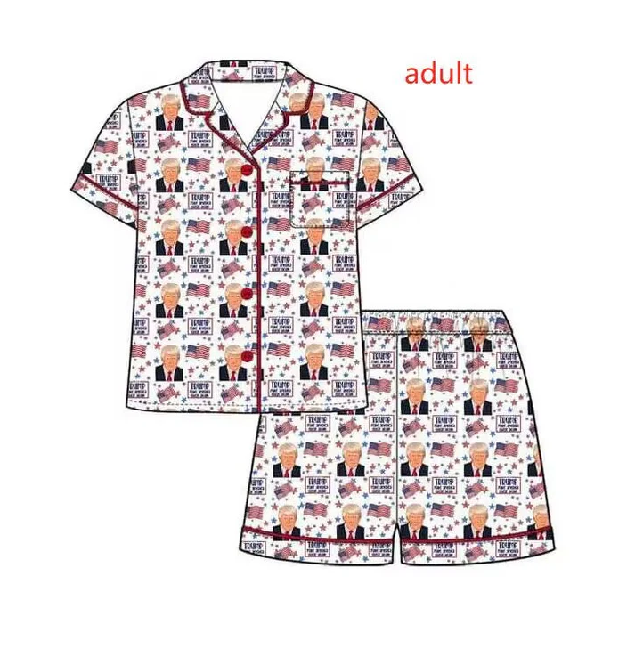 Deadline November 11 custom no moq eta 6-8weeks President of the United States head-plate five-pointed star pattern white button cardigan short-sleeved shorts pajama set