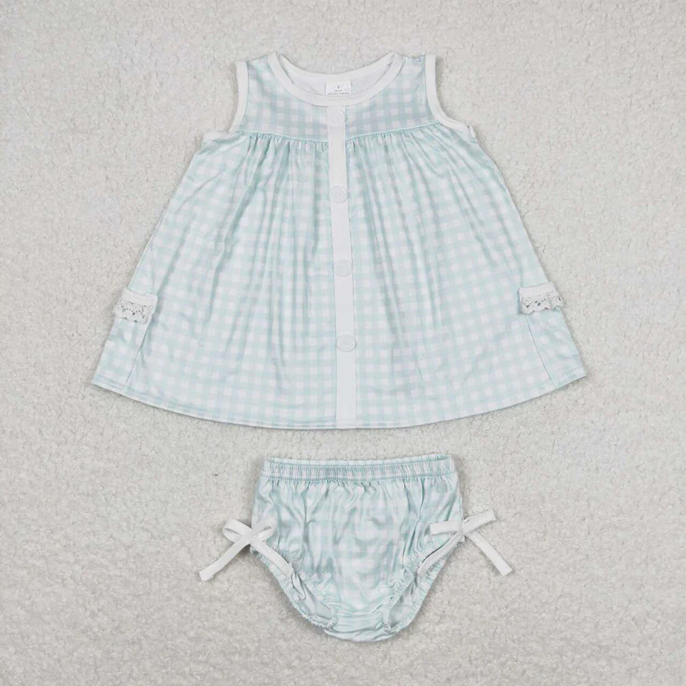 Baby Girls Summer Sibling Sister Checkered Tunic Top Bummies Clothes Sets
