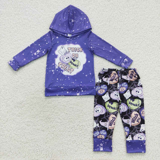 BLP0211 trick or treat heart-shaped blue purple hooded long-sleeved trouser suit