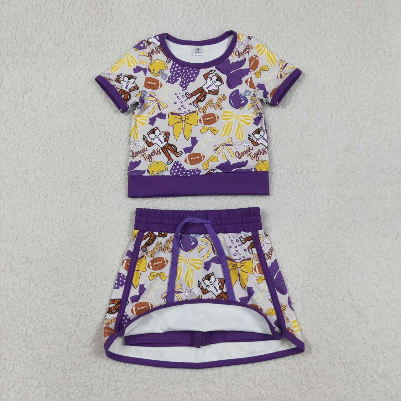 RTS NO MOQ GSD3695 Baby Girls Bow Football Top Skirt Short Set Active Yoga Clothes Team Outfit