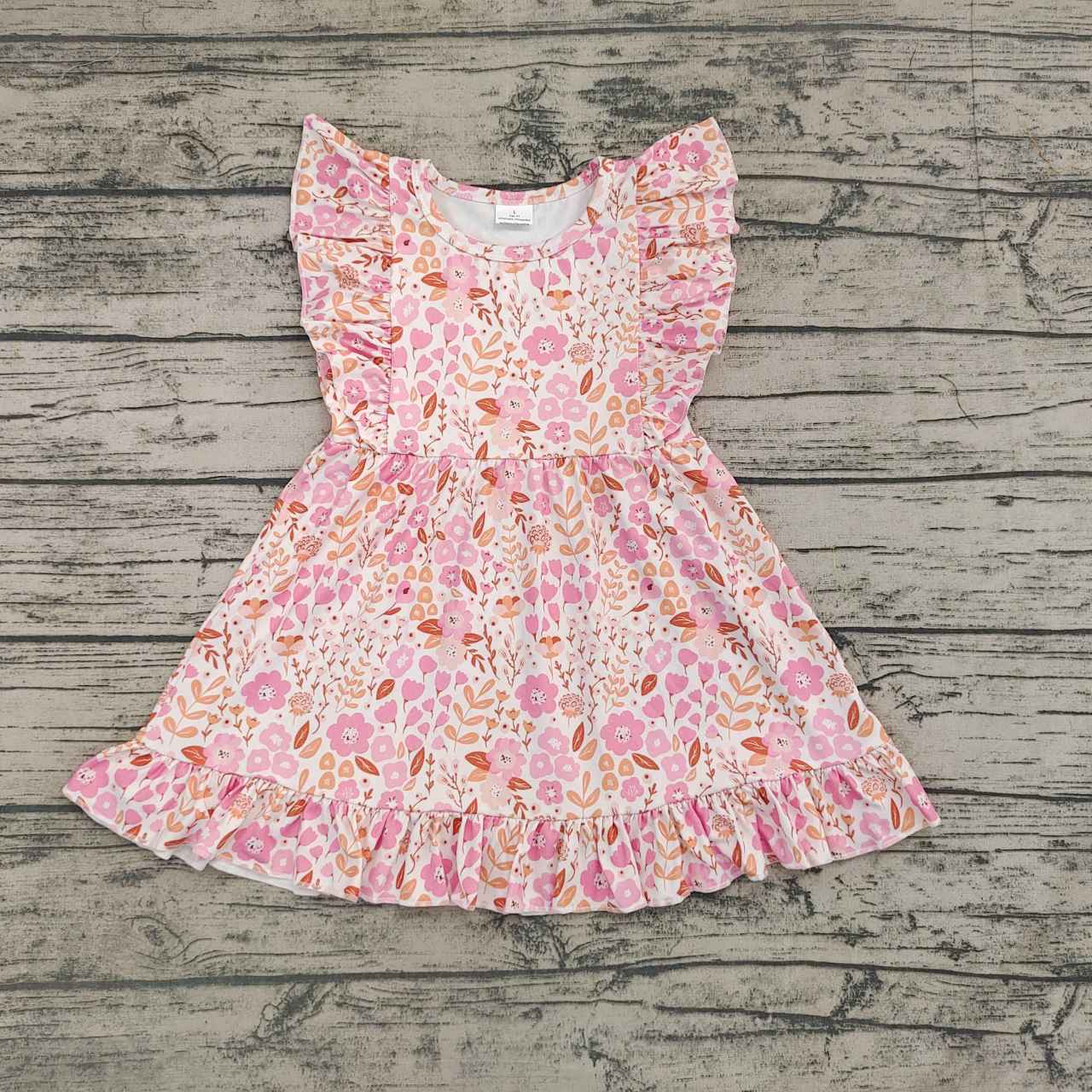 Pink Flower Flying Sleeve Dress