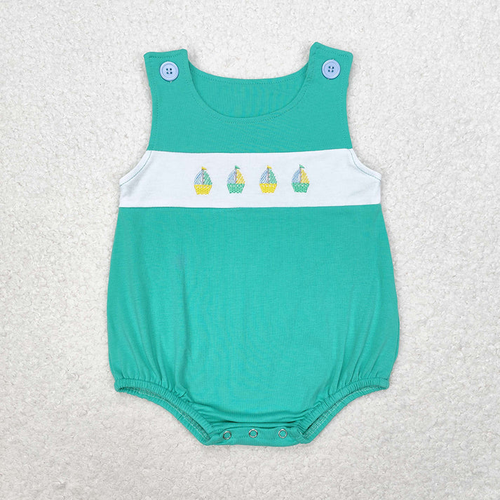 RTS NO MOQ Baby Boys Boats Sibling Rompers Shorts Clothes Sets Embroidered sailboat
