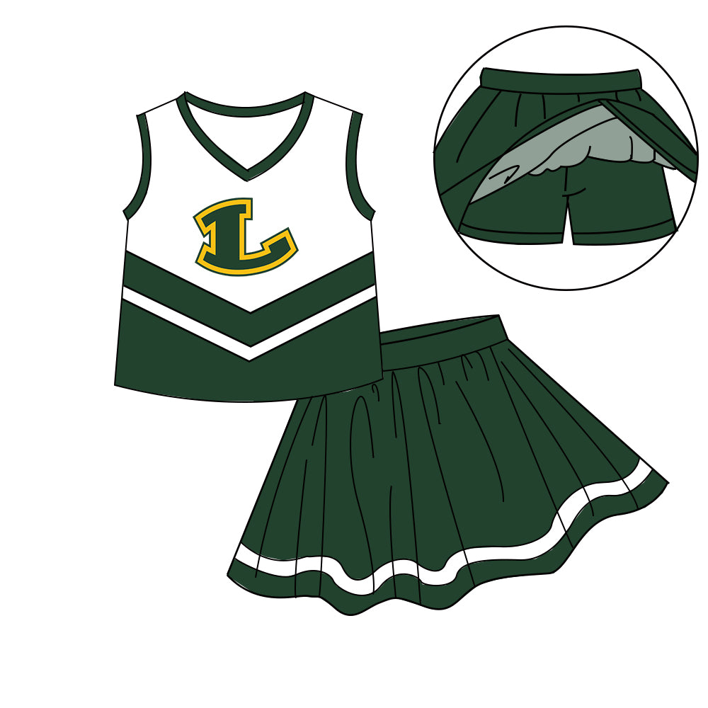Custom moq 5 mix size milk silk eta 6-8weeks summer team green baby girls clothes team sleeveless skirts shorts sets-25.7.11
