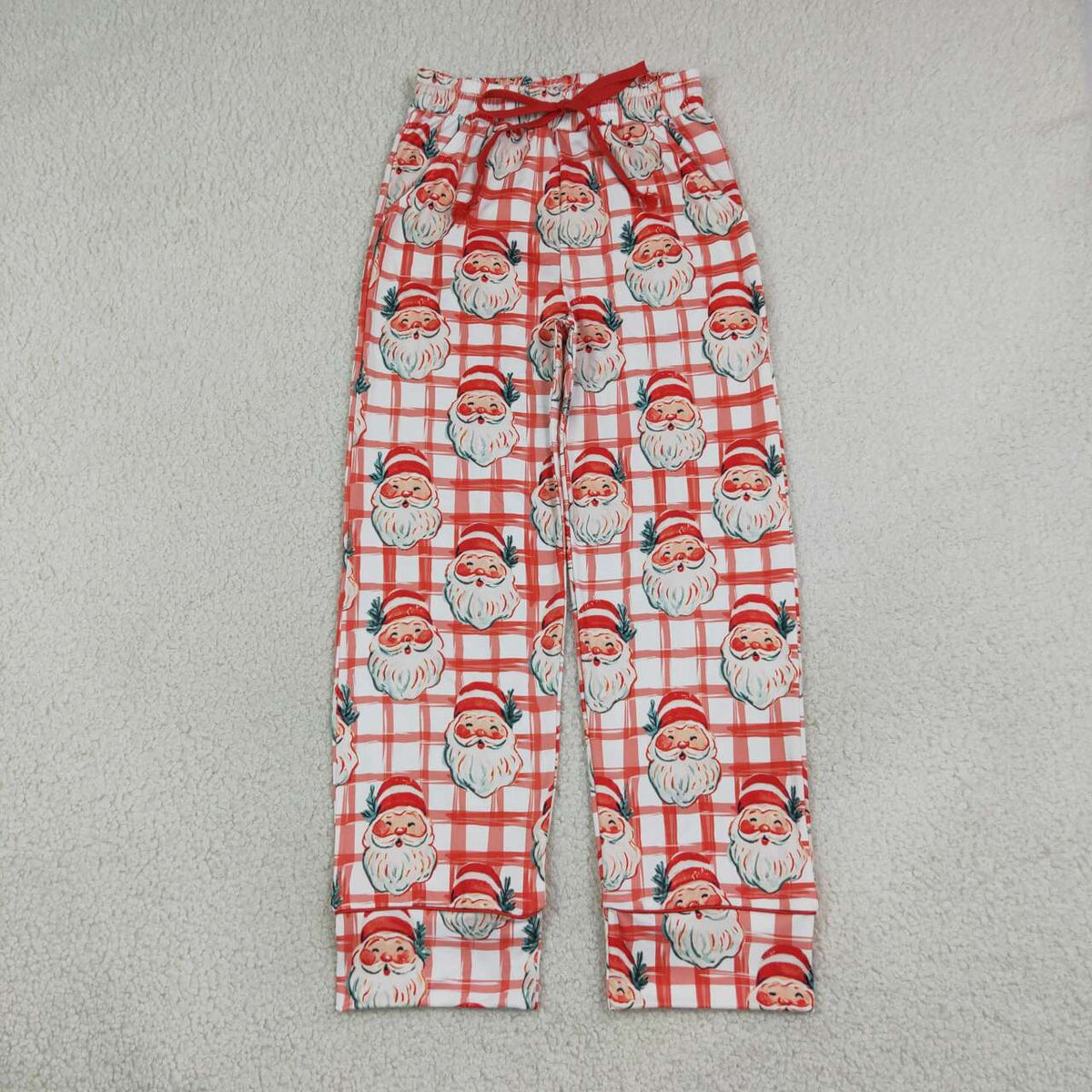 NEW RTS NO MOQ milk silk P1096 Adult Women Red Plaid Santa Print Leg Christmas Length Pants