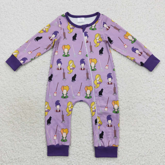 LR0514 Halloween hocus pocus purple long sleeve jumpsuit