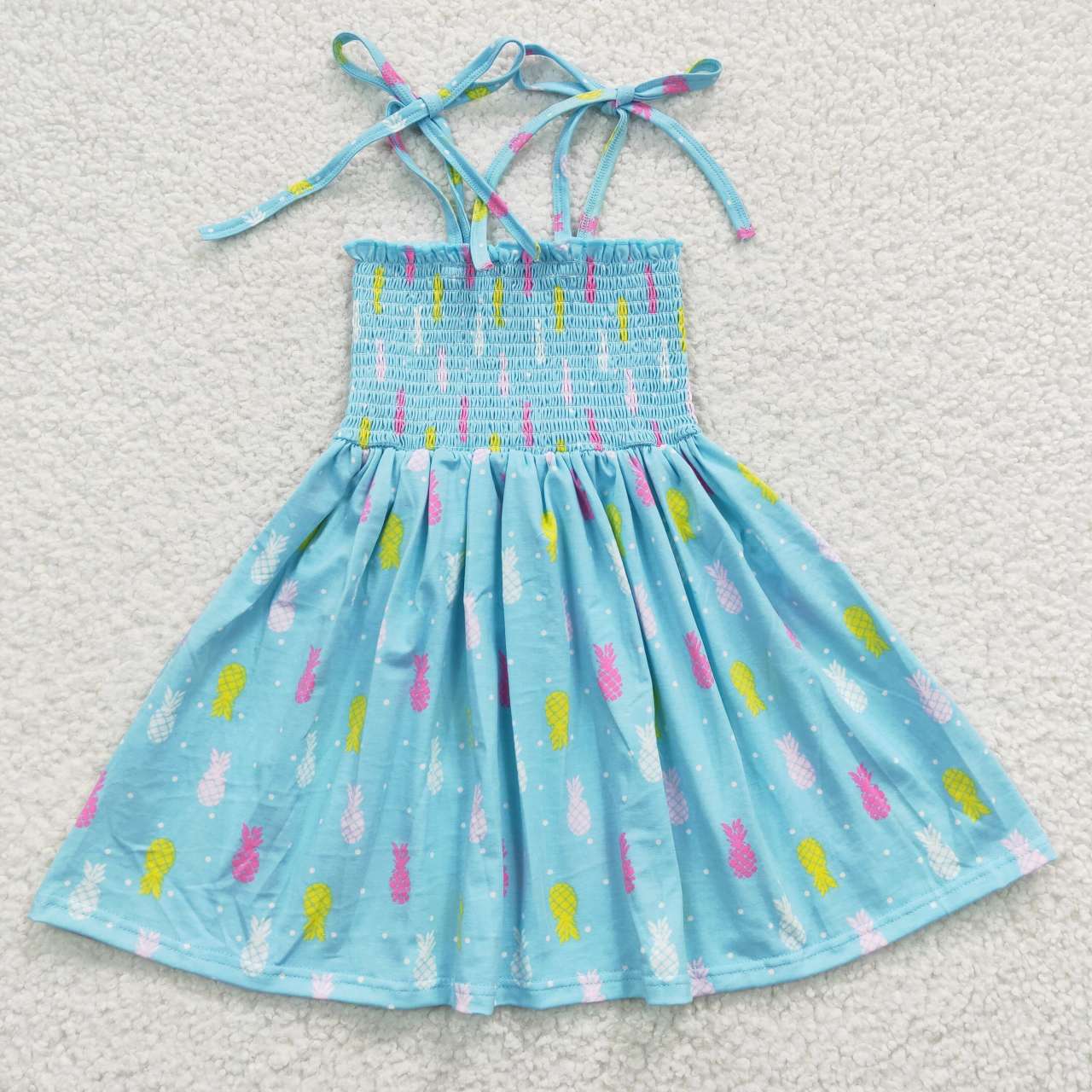 RTS NO MOQ GSD0350 Multicolored Pineapple Blue Elastic Dress