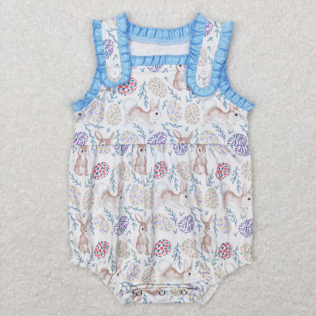 SR0507 Rabbit Leaves Blue Lace White Halter Neck Jumpsuit