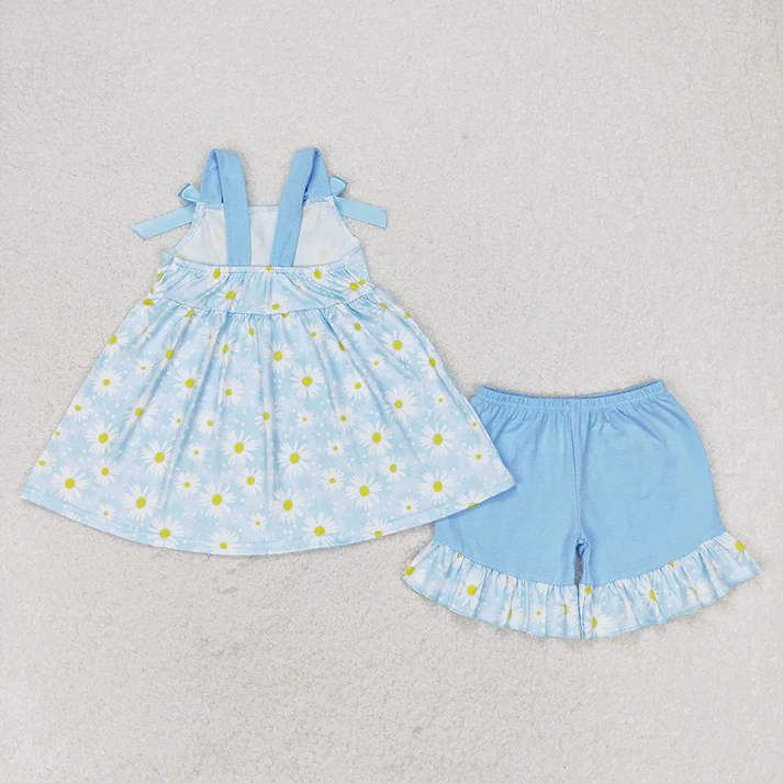 RTS Baby Girls Daisy Flowers Bows Summer Sibling Dresses Clothes Sets