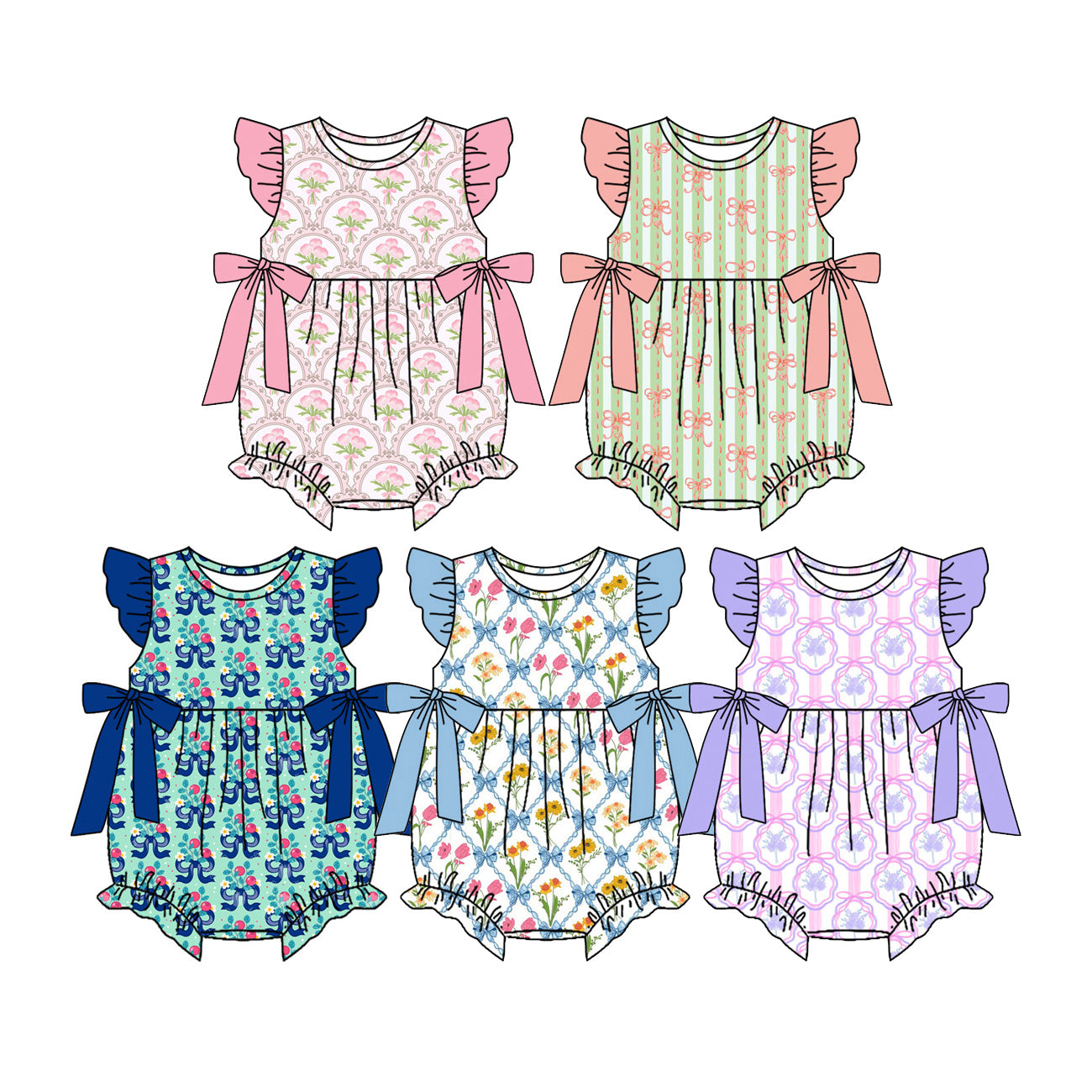 3.13 Custom moq 5 mix size Sibling Summer Flutter-Sleeved  Rompers for Body Clothes
