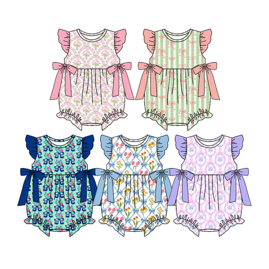3.13 Custom moq 5 mix size Sibling Summer Flutter-Sleeved  Rompers for Body Clothes