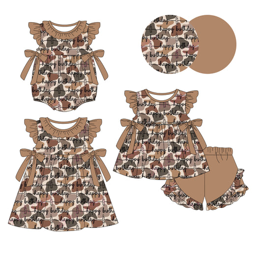 26.1.19 custom each style moq 5 eta 6-8week Sibling Sister happy birthday baby short sleeve shorts sets and romper and dress match design