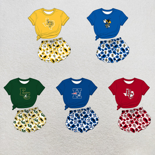 custom moq 5 mix size  XY072207 Baby Girls Print Short Sleeve Top Leopard Print Shorts Team Casual Outfit