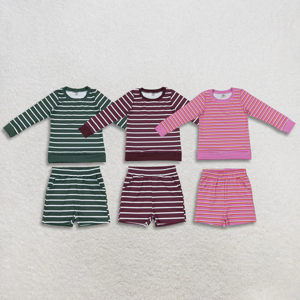 RTS NO MOQ Sibling yoga fabric Baby Girls Striped Long Sleeve Top Shorts Yoga Set