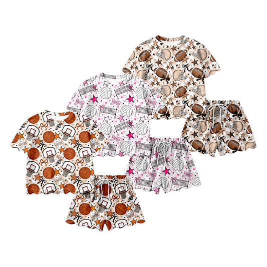 Custom moq 5 mix size Sibling Baby Girl's Bow And Star Print Short-Sleeved Top And Shorts Set Cute Outfit for Little Ones