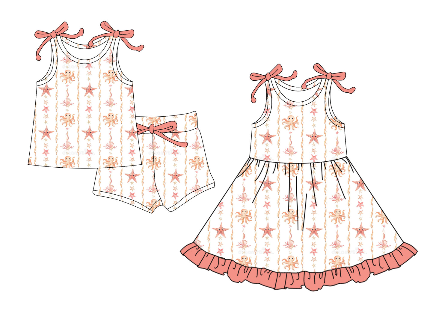 Custom moq 5 mix size Sibling Baby Girl's pink  sleeveless Top And Shorts Set Cute Dress for Summer