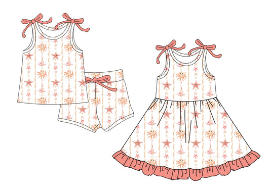 Custom moq 5 mix size Sibling Baby Girl's pink  sleeveless Top And Shorts Set Cute Dress for Summer