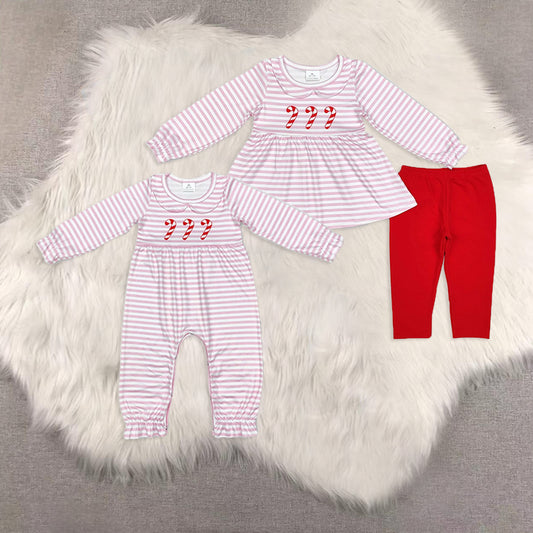 RTS NO MOQ Sibling baby girls clothes Christmas long-sleeved trousers suit & romper