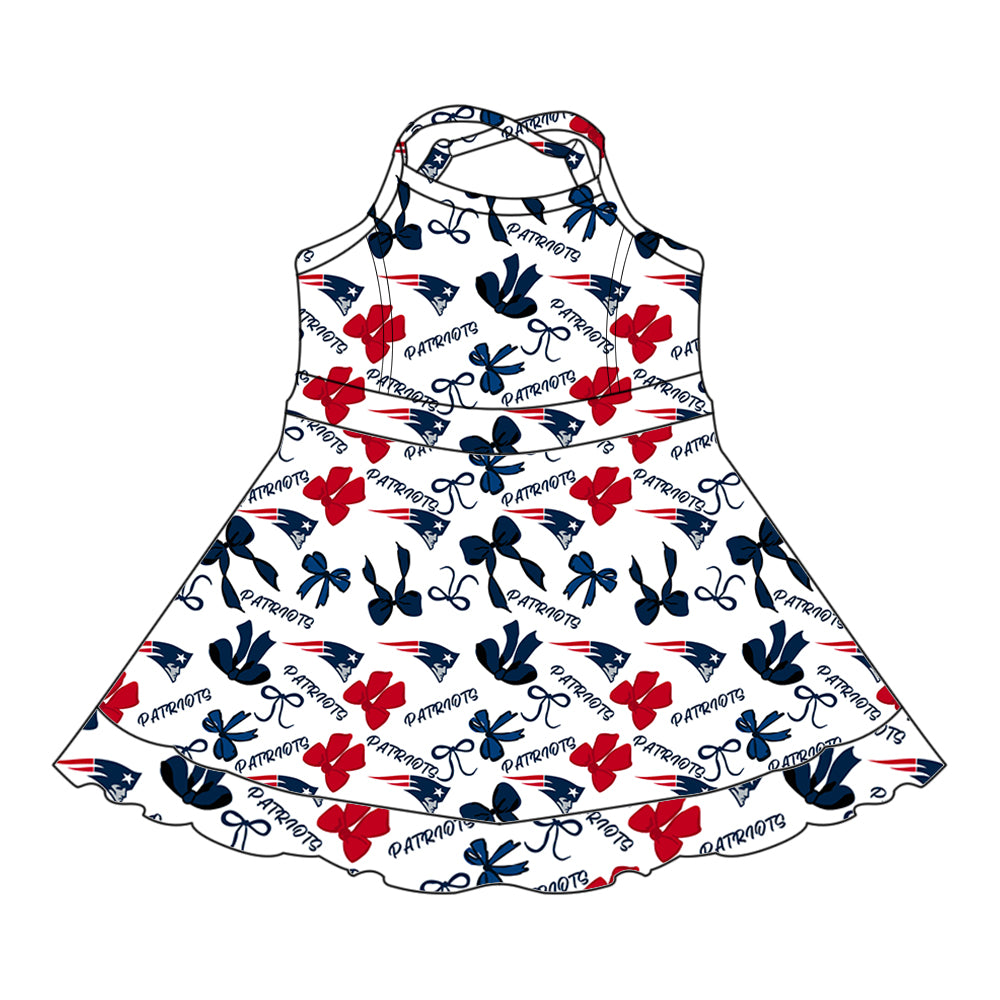 Custom moq 5 mix sizes summer teams baby girls clothes team blue short sleeve skirts shorts sets 1 and skirts sets 2 and dress 1 and dress 2 and dress 3 and dress 4-25.6.4