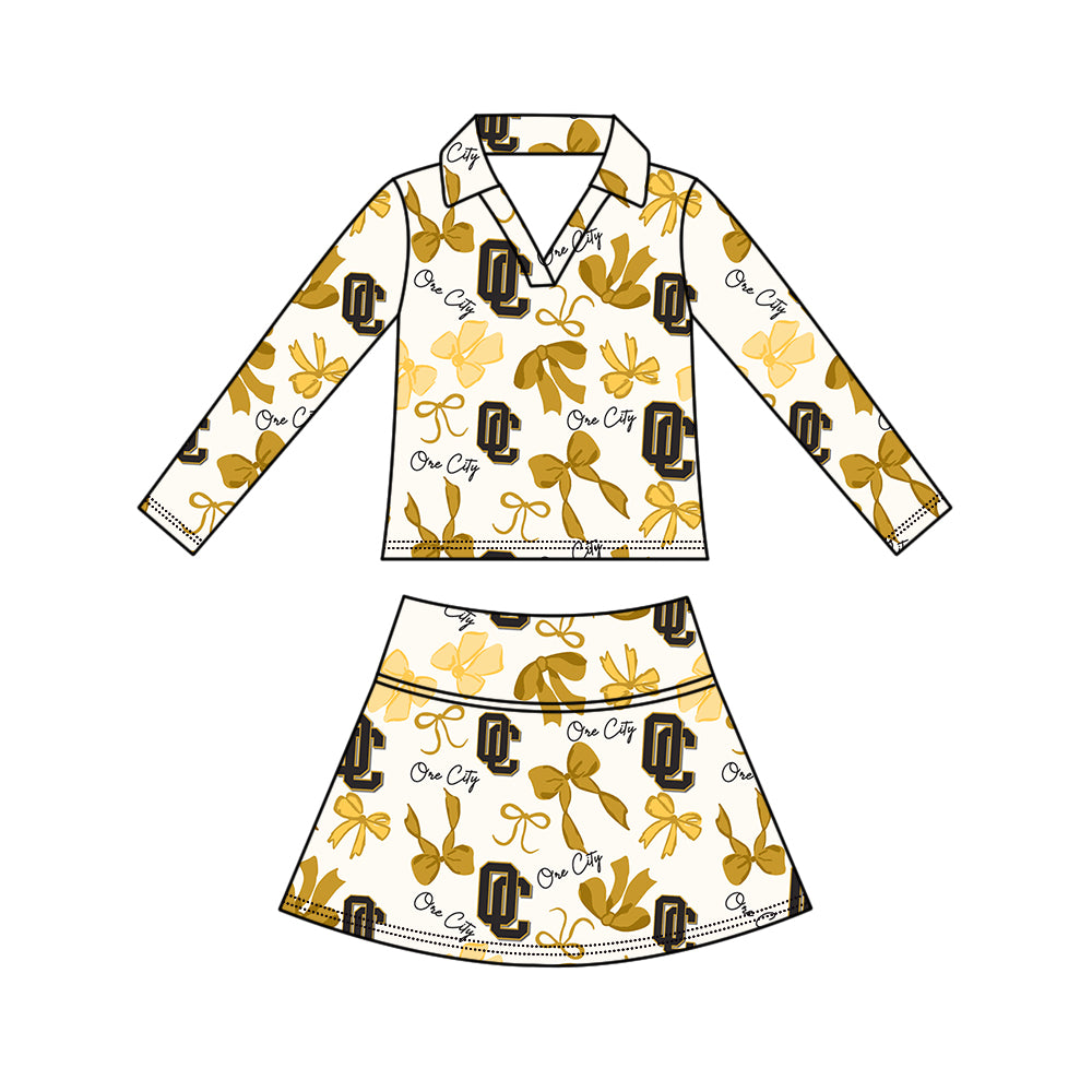 Custom moq 5 mix size summer teams Girls Polka Dot Top Shorts Set Bows Print Top Skirt Set Zipper Pullover Pants Set