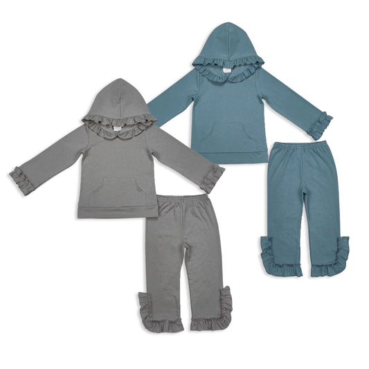 RTS NO MOQ Sibling Baby Girl clothes cotton hoodedTop Bell Pants Clothes Sets