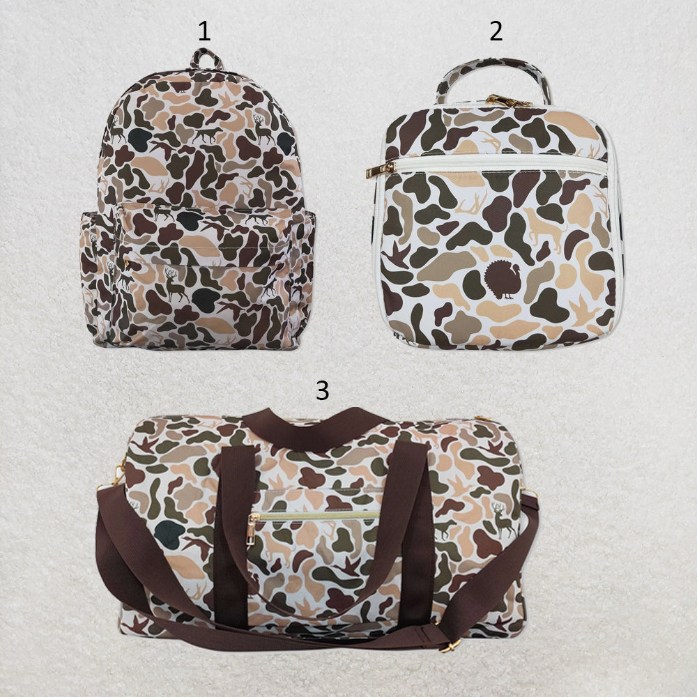 RTS NO MOQ Sibling milk silk Baby Kids Camouflage Deer Hunting Pocket Duffle Gym Bags Zipper Lunch Bags