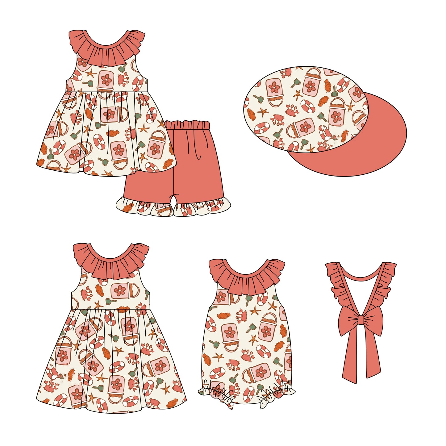 12.26 custom each style moq 5eta 4-6week Sibling Sister baby girl short sleeve shorts sets and dress and rompers match family design