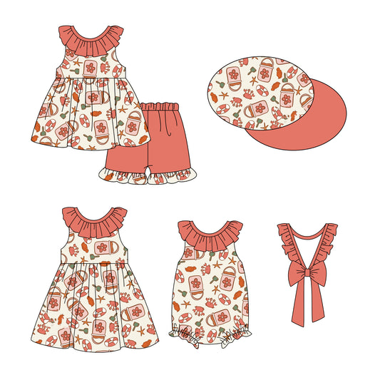 12.26 custom each style moq 5eta 4-6week Sibling Sister baby girl short sleeve shorts sets and dress and rompers match family design