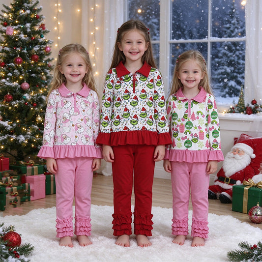 12/18m-7/8t RTS NO MOQ Sibling Baby boy girl clothes Christmas long-sleeved trousers pants suits